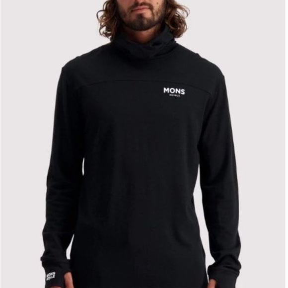 Mons Royale Yotei Powder Hood - Long Sleeve - Black - Large Marino wool Small - Picture 12 of 13